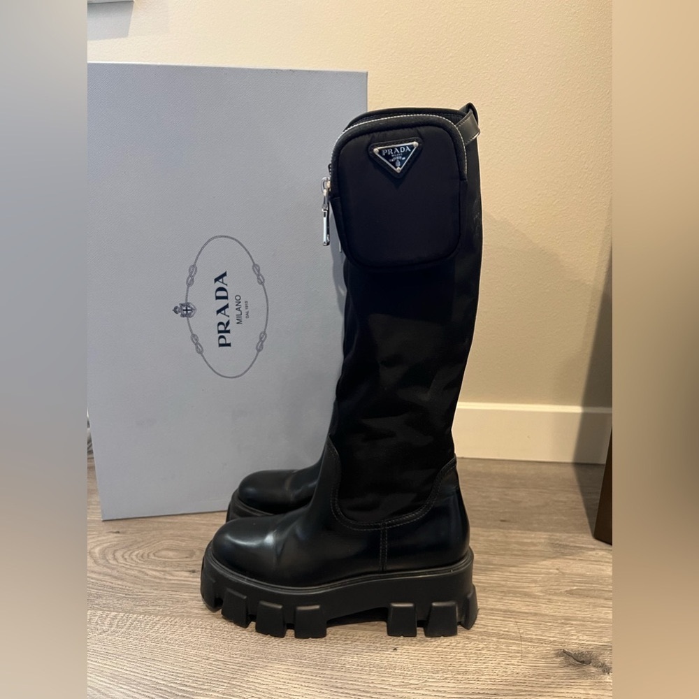PRADA leather monolith boots
